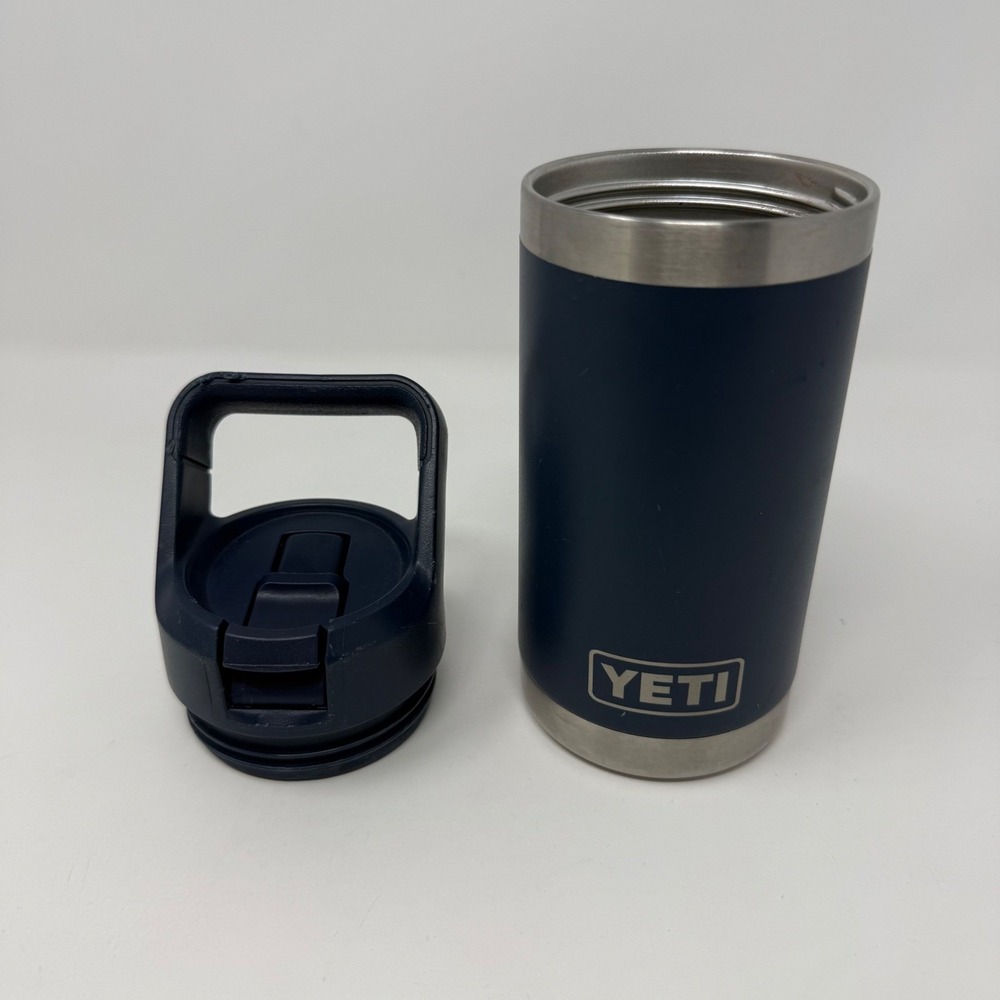 Yeti Rambler Jr 12 oz Kids Water Bottle Navy Blue Stainless Steel, Lid No Straw